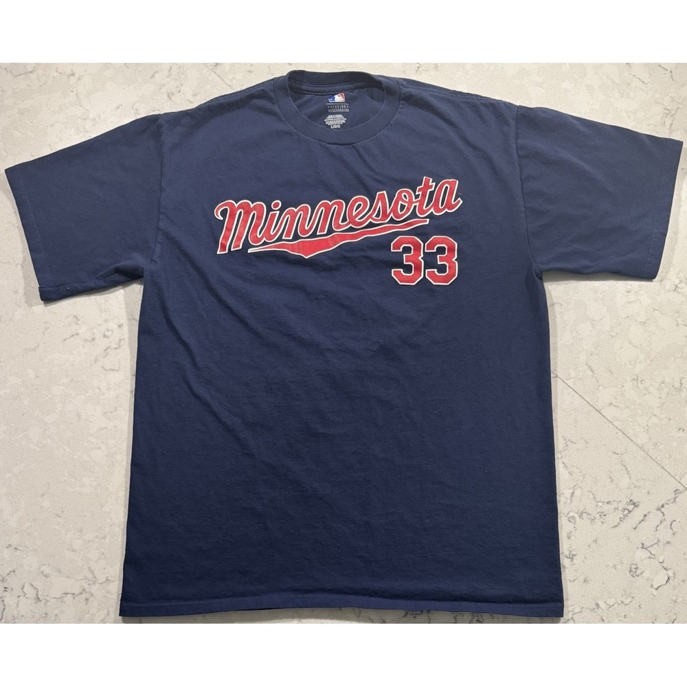 Minnesota Twins Justin‎ Morneau 33 T-Shirt Mens Large Navy Blue MLB Genuine Tee